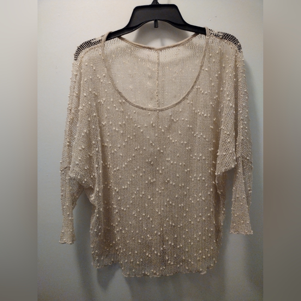 Beaded Open Knit Women's Top in Cream